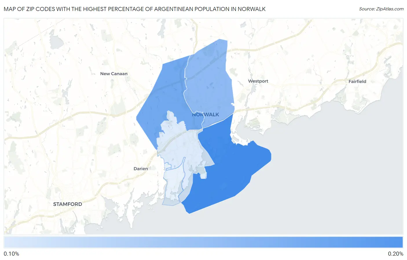 Zip Codes with the Highest Percentage of Argentinean Population in Norwalk Map
