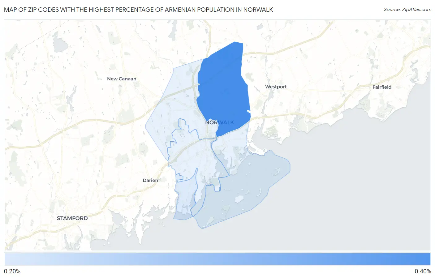 Zip Codes with the Highest Percentage of Armenian Population in Norwalk Map