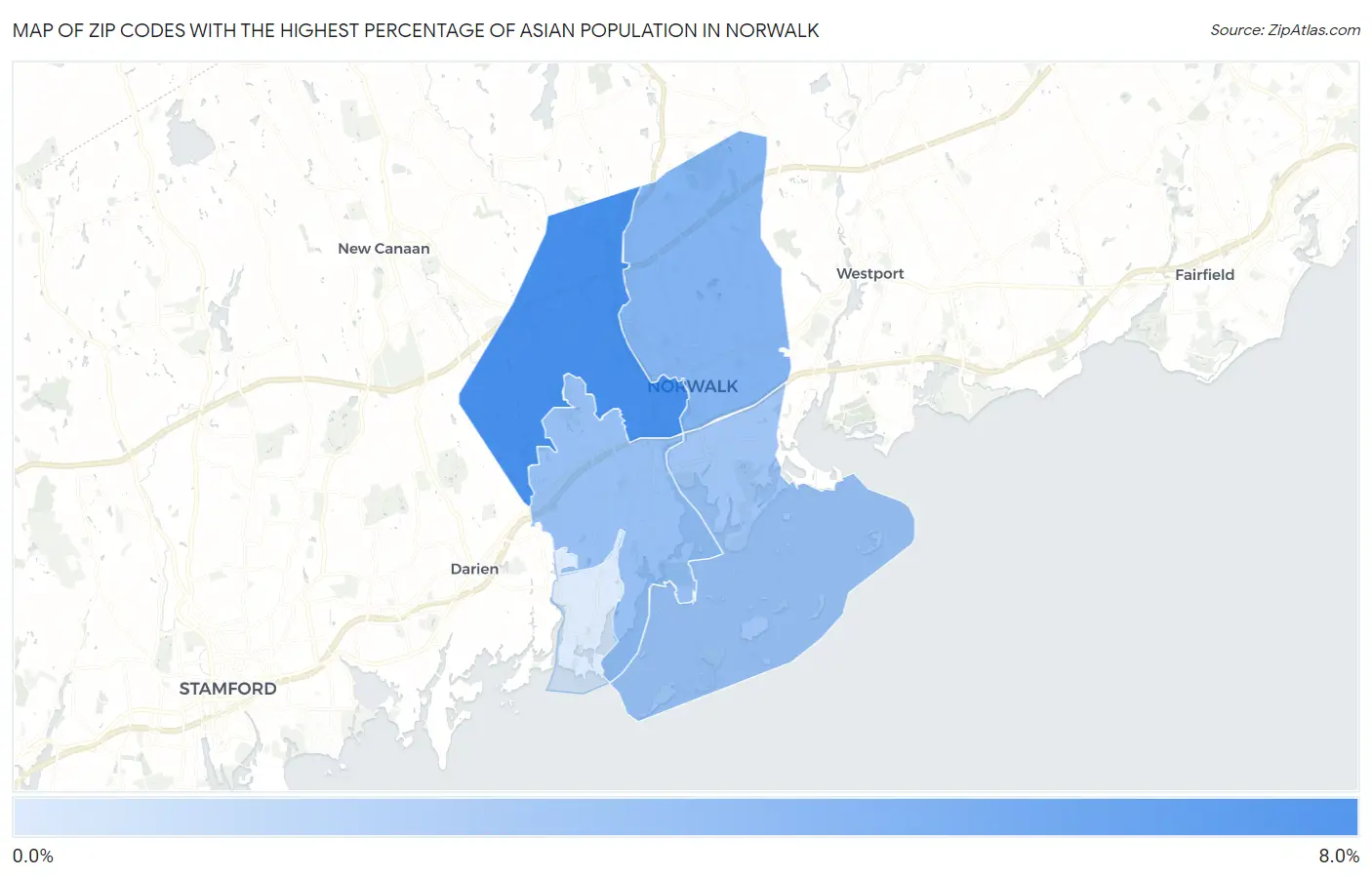 Zip Codes with the Highest Percentage of Asian Population in Norwalk Map