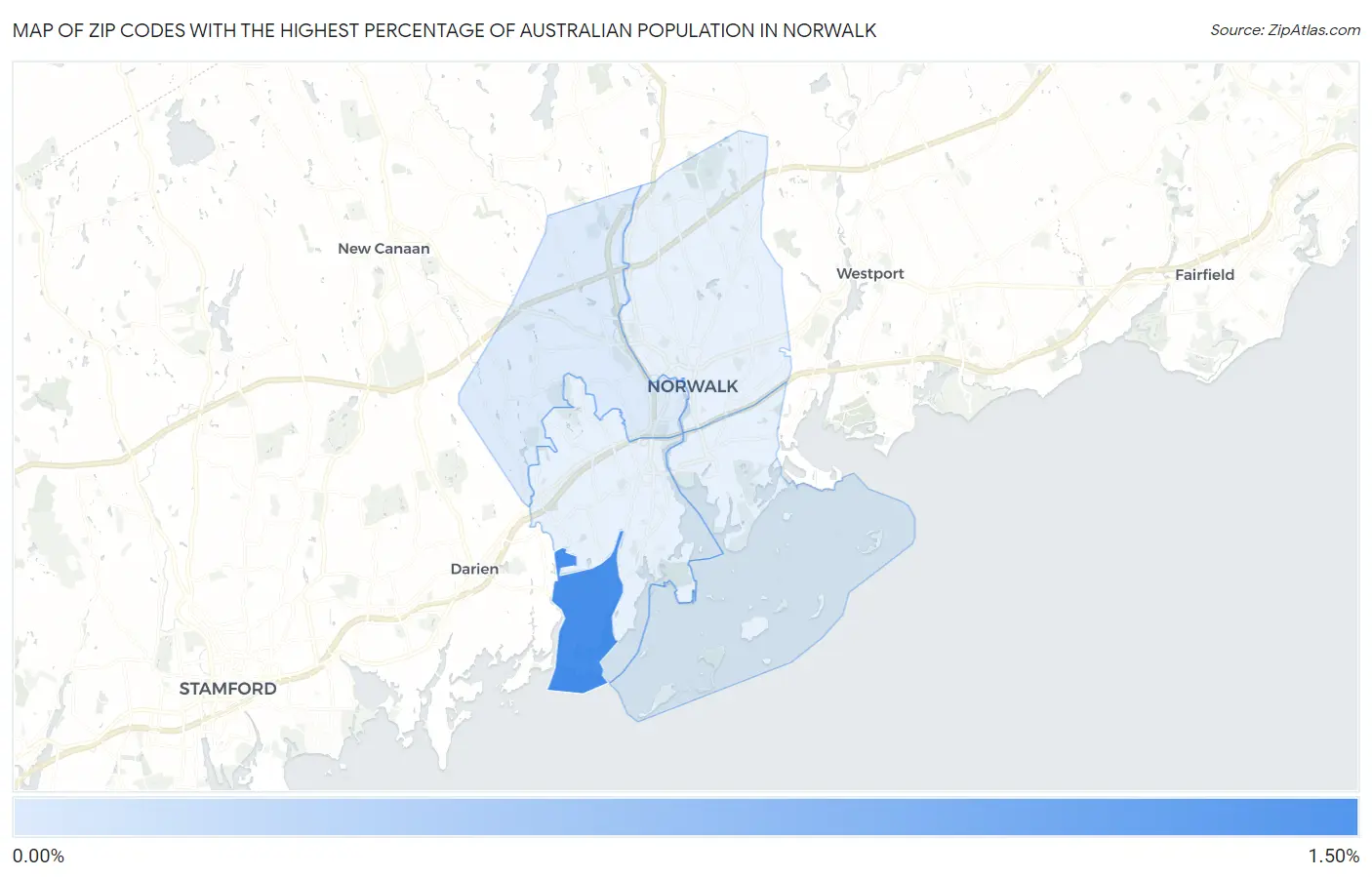 Zip Codes with the Highest Percentage of Australian Population in Norwalk Map