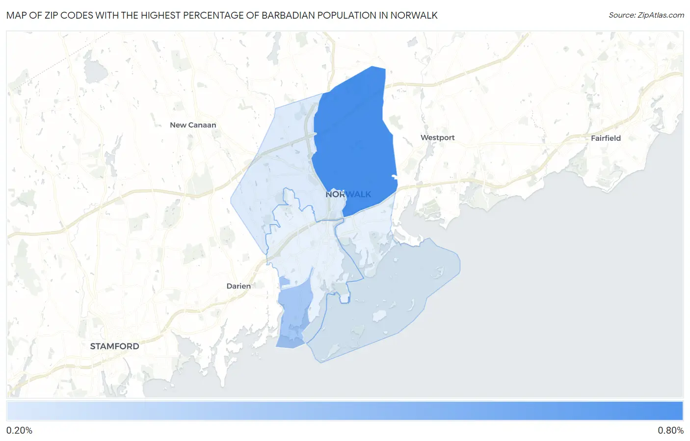 Zip Codes with the Highest Percentage of Barbadian Population in Norwalk Map