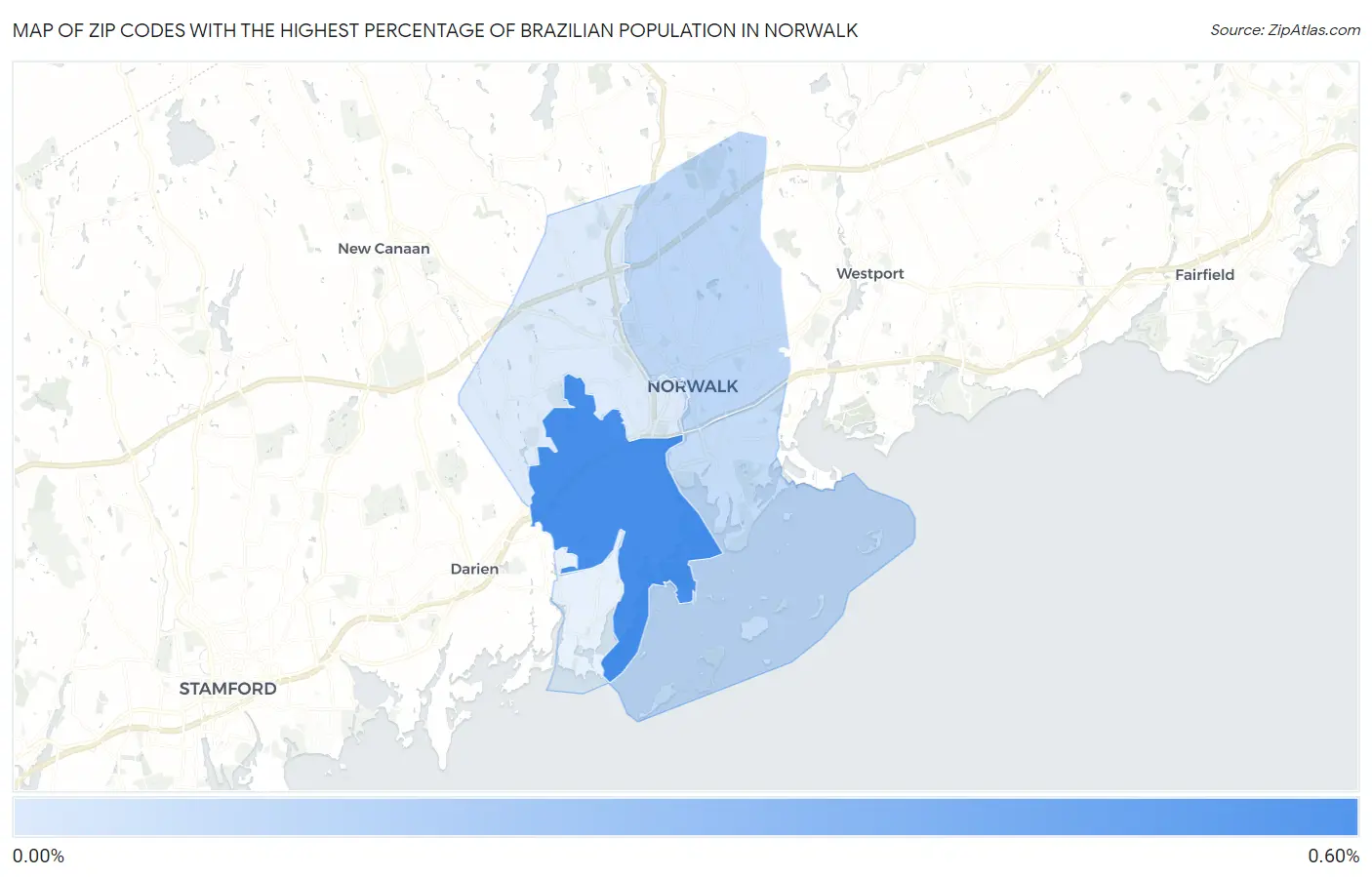 Zip Codes with the Highest Percentage of Brazilian Population in Norwalk Map