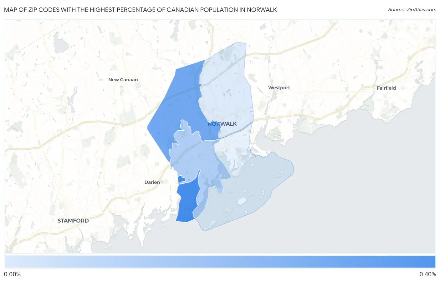 Zip Codes with the Highest Percentage of Canadian Population in Norwalk Map