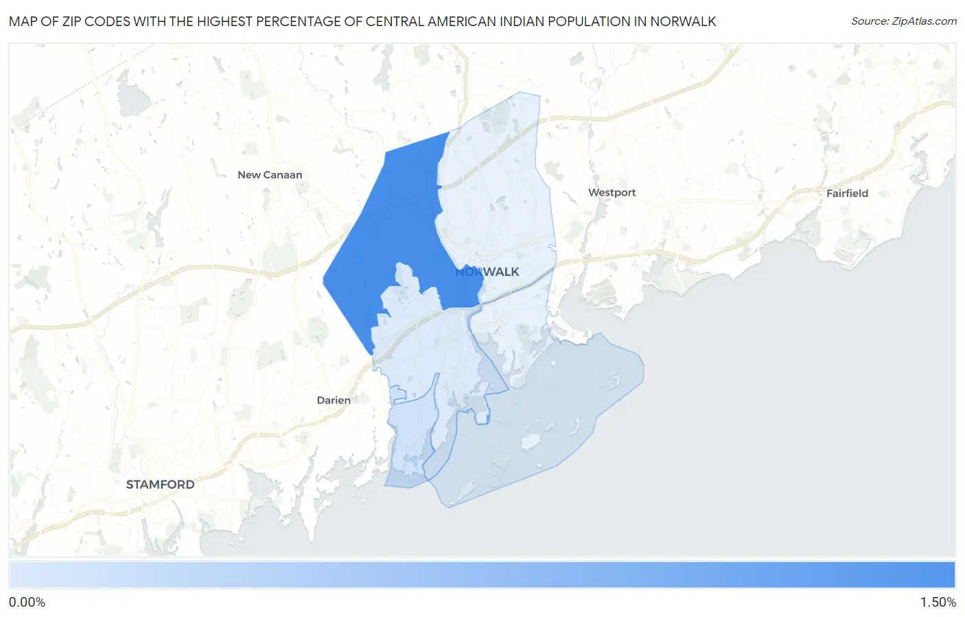 Zip Codes with the Highest Percentage of Central American Indian Population in Norwalk Map