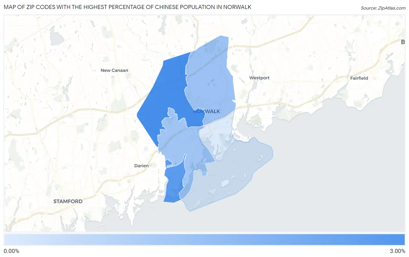 Zip Codes with the Highest Percentage of Chinese Population in Norwalk Map
