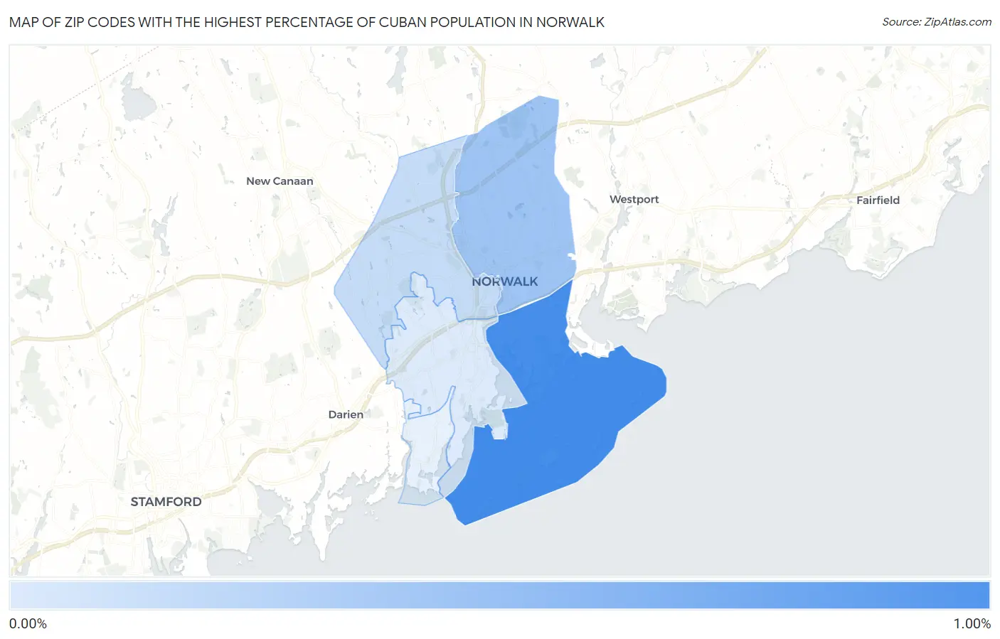 Zip Codes with the Highest Percentage of Cuban Population in Norwalk Map