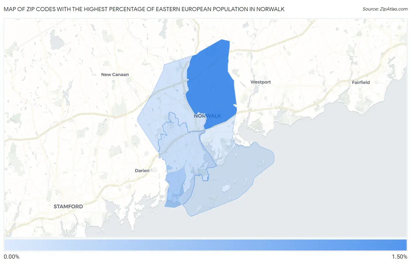Zip Codes with the Highest Percentage of Eastern European Population in Norwalk Map