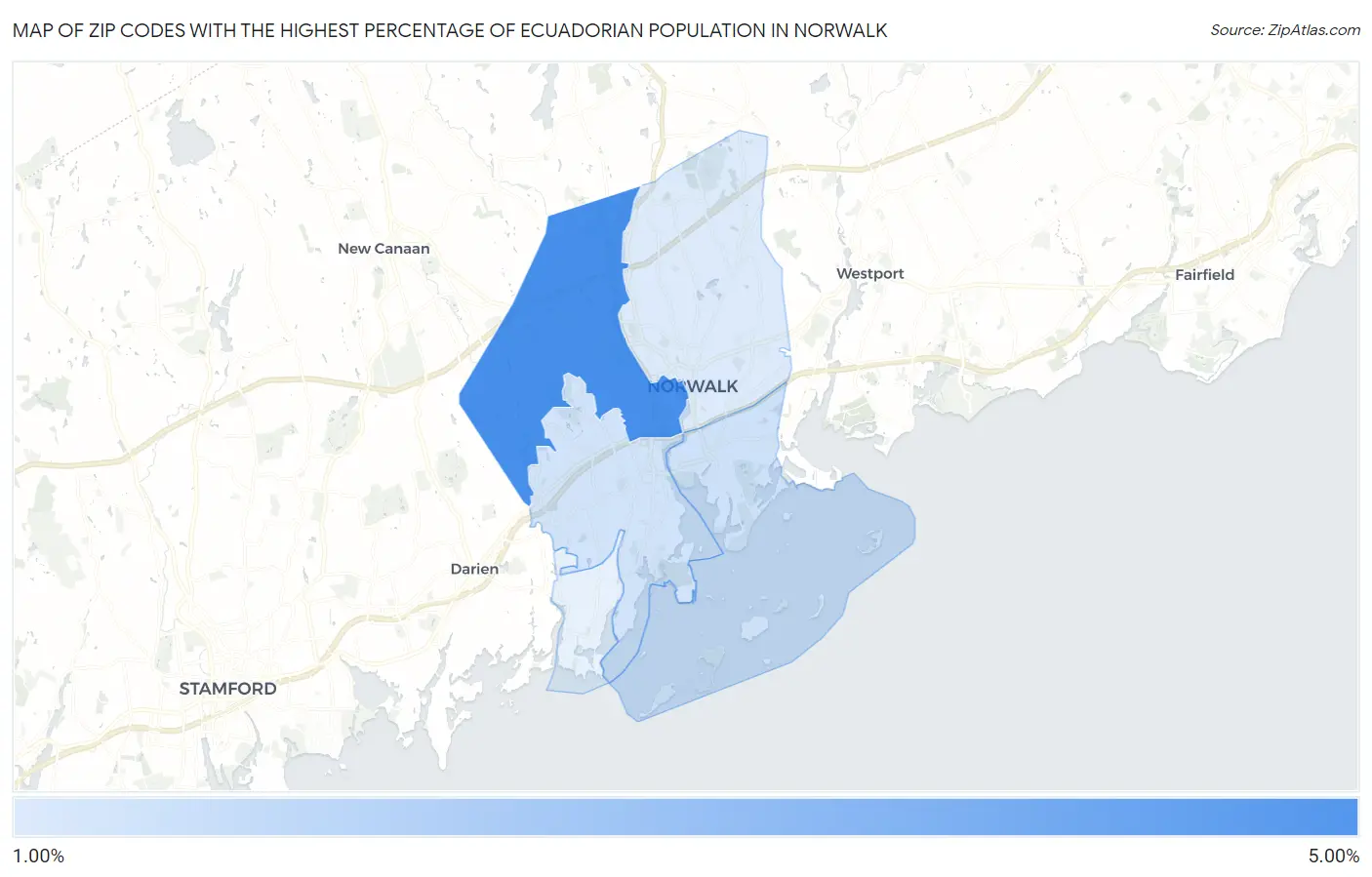 Zip Codes with the Highest Percentage of Ecuadorian Population in Norwalk Map