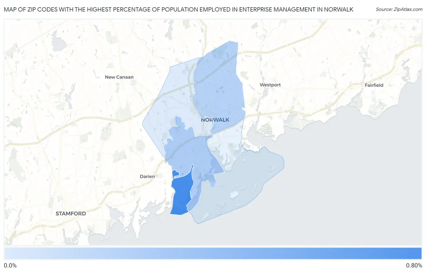 Zip Codes with the Highest Percentage of Population Employed in Enterprise Management in Norwalk Map