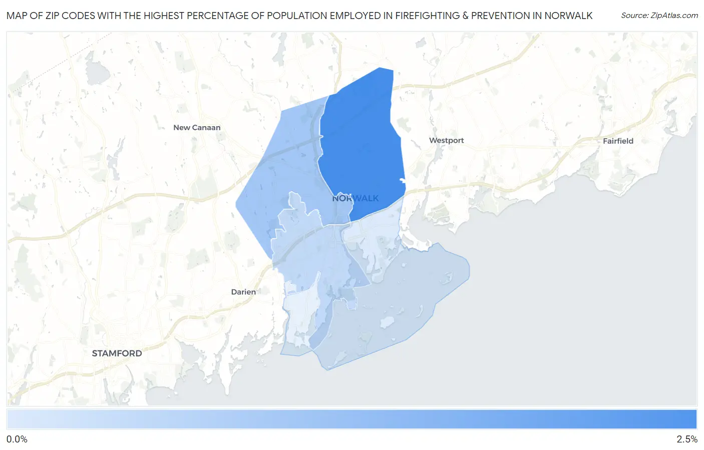 Zip Codes with the Highest Percentage of Population Employed in Firefighting & Prevention in Norwalk Map