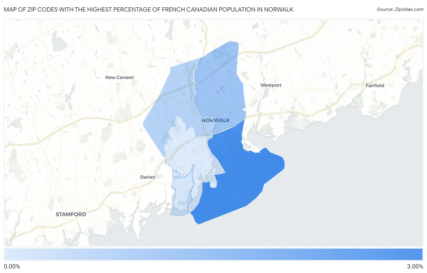Zip Codes with the Highest Percentage of French Canadian Population in Norwalk Map