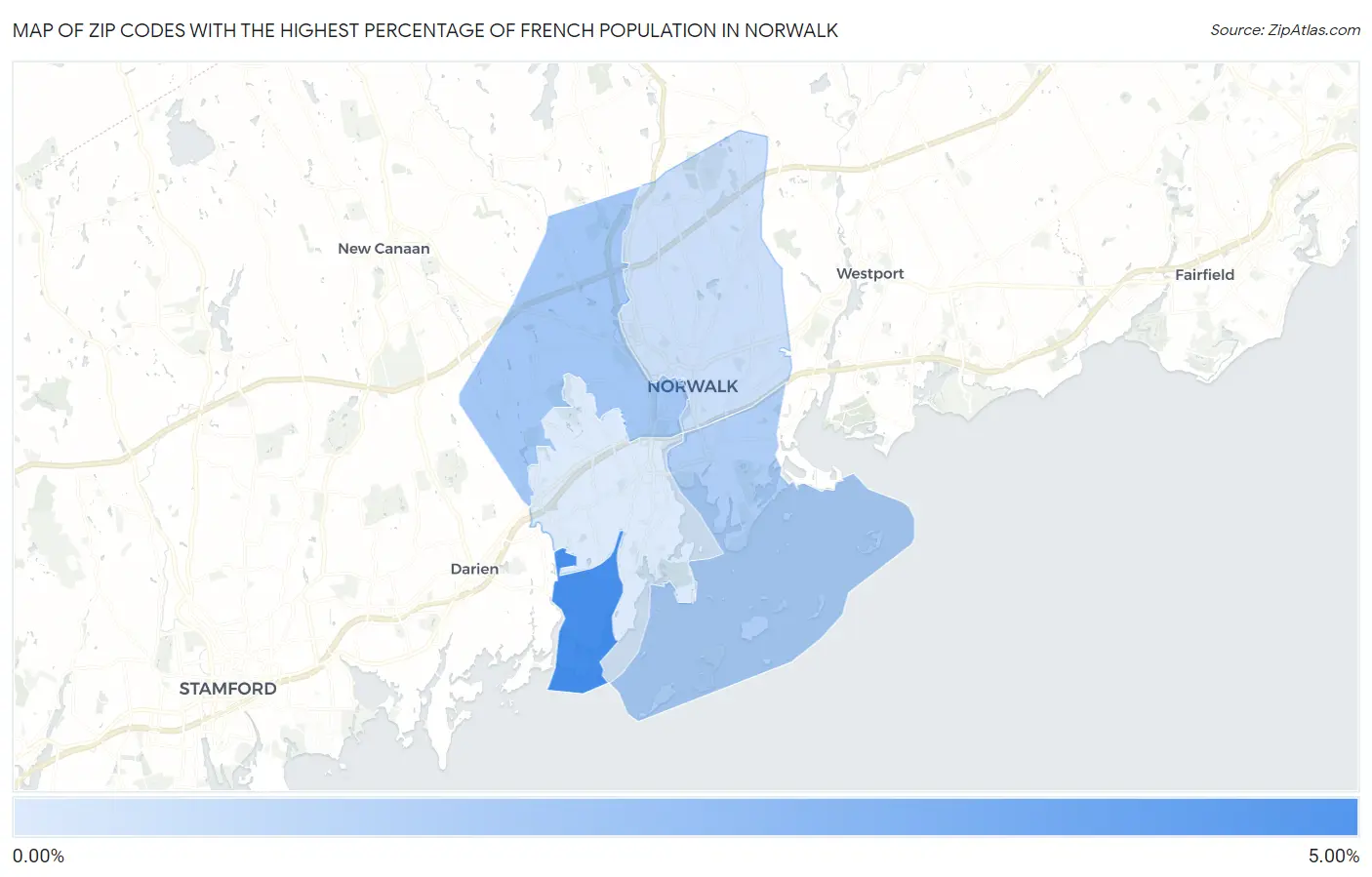 Zip Codes with the Highest Percentage of French Population in Norwalk Map