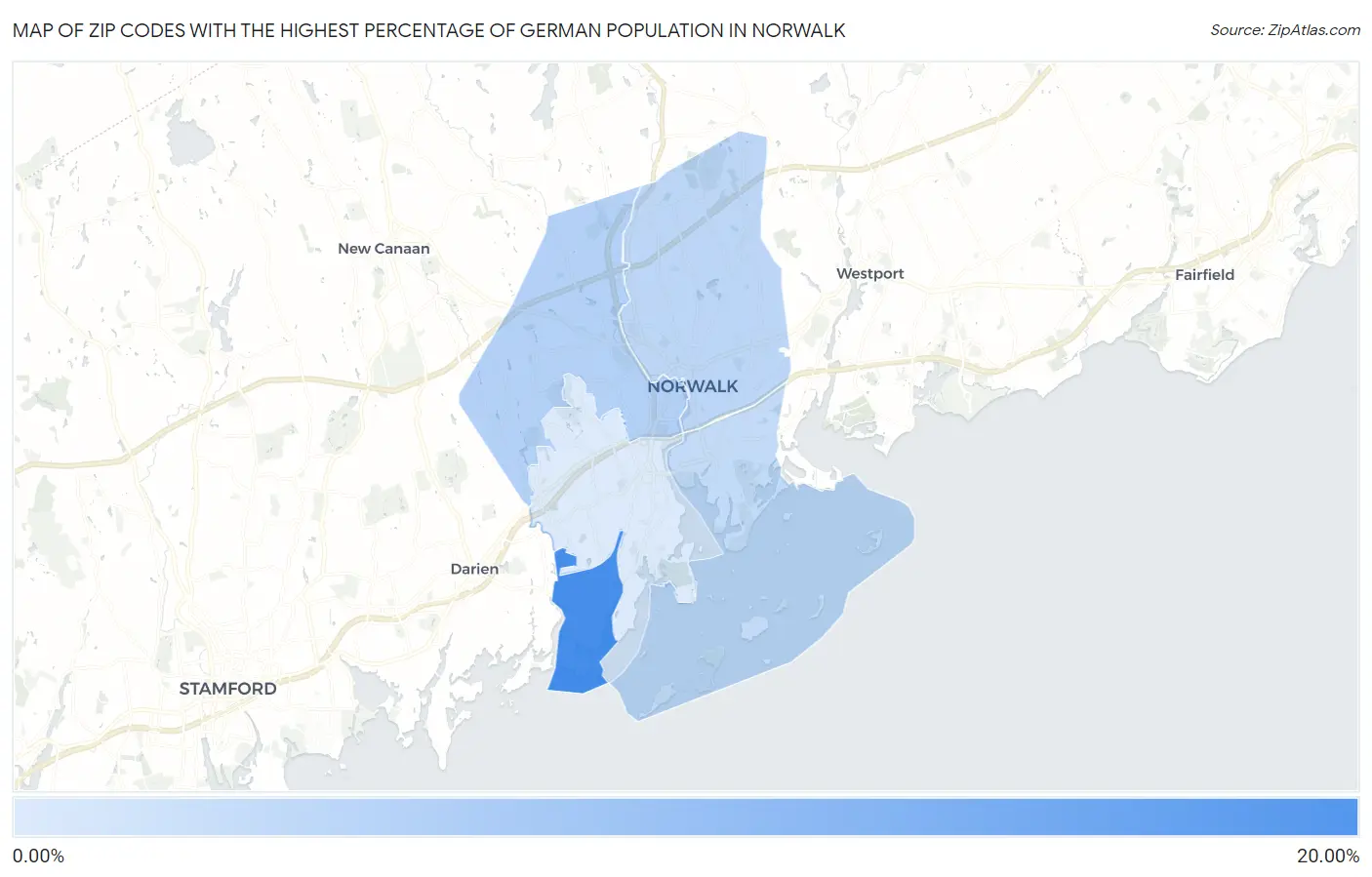 Zip Codes with the Highest Percentage of German Population in Norwalk Map