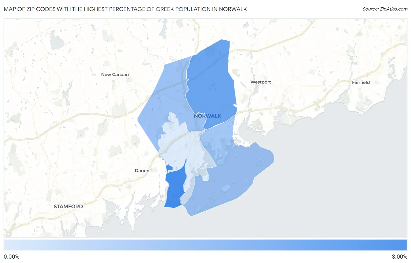 Zip Codes with the Highest Percentage of Greek Population in Norwalk Map