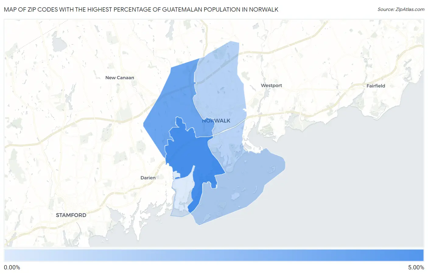Zip Codes with the Highest Percentage of Guatemalan Population in Norwalk Map
