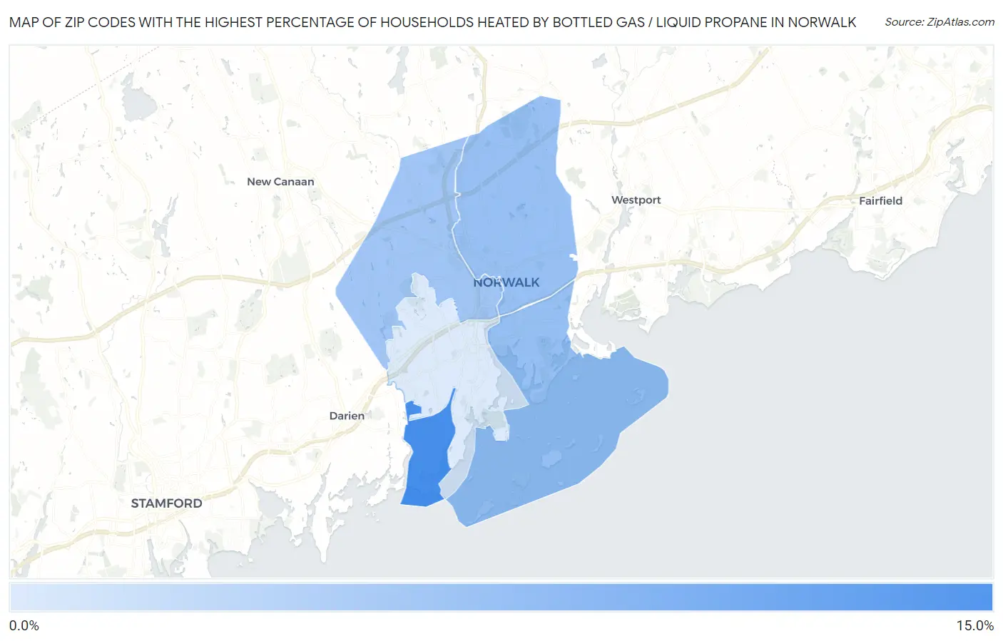 Zip Codes with the Highest Percentage of Households Heated by Bottled Gas / Liquid Propane in Norwalk Map