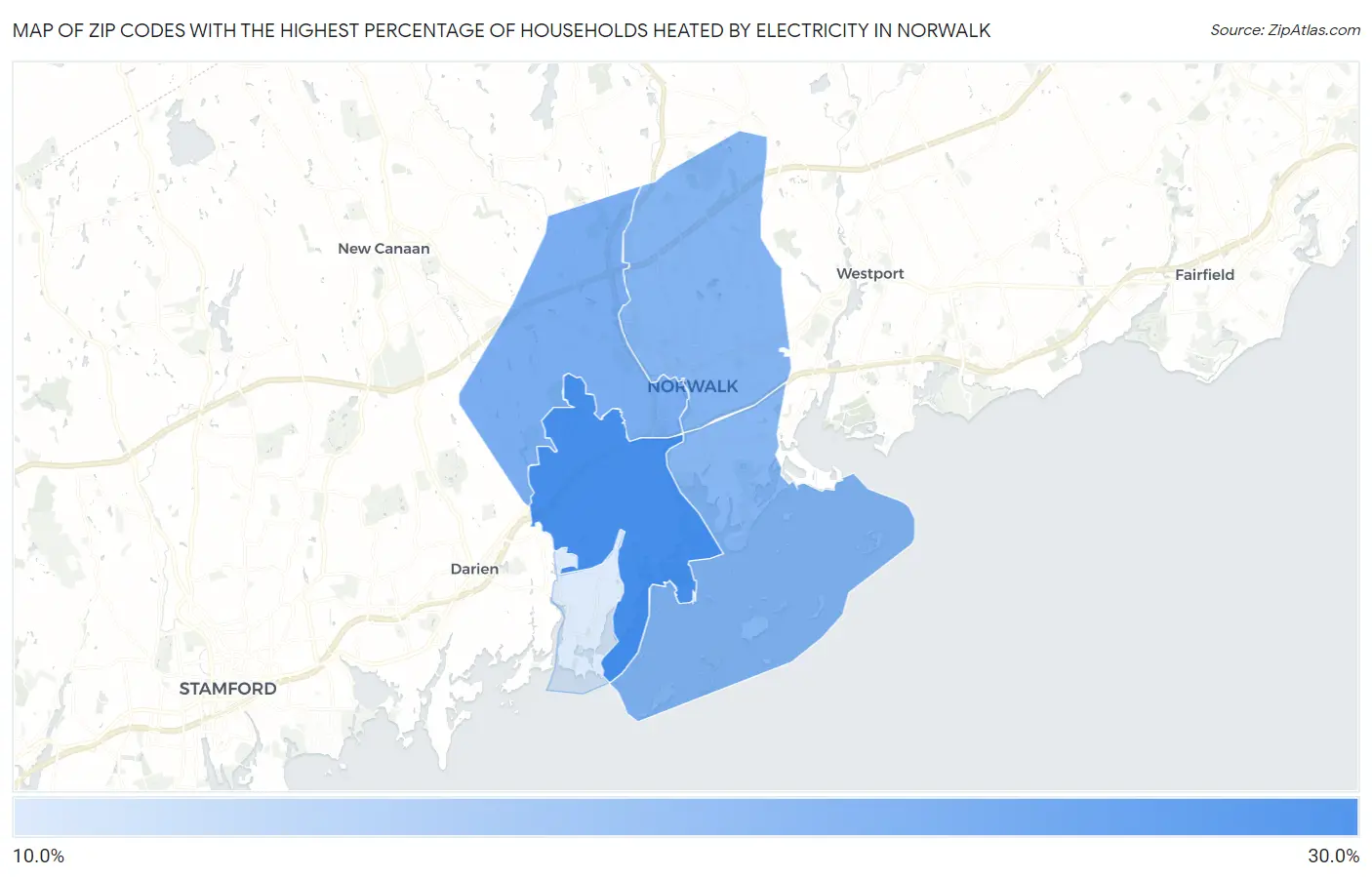 Zip Codes with the Highest Percentage of Households Heated by Electricity in Norwalk Map