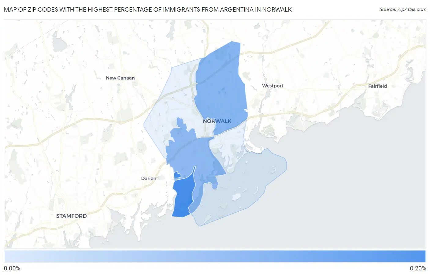 Zip Codes with the Highest Percentage of Immigrants from Argentina in Norwalk Map