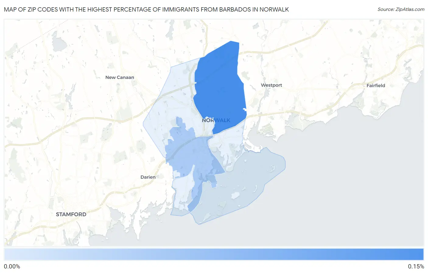 Zip Codes with the Highest Percentage of Immigrants from Barbados in Norwalk Map