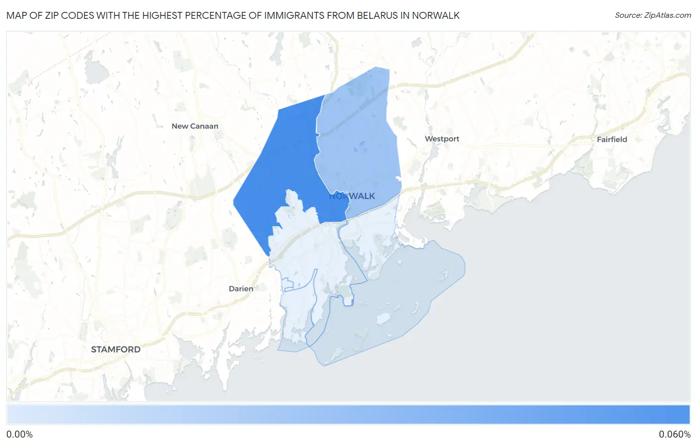 Zip Codes with the Highest Percentage of Immigrants from Belarus in Norwalk Map