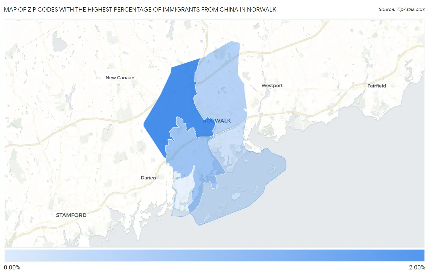 Zip Codes with the Highest Percentage of Immigrants from China in Norwalk Map