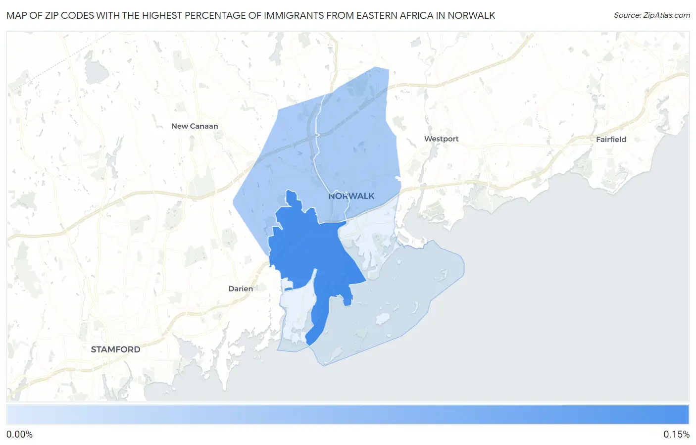 Zip Codes with the Highest Percentage of Immigrants from Eastern Africa in Norwalk Map