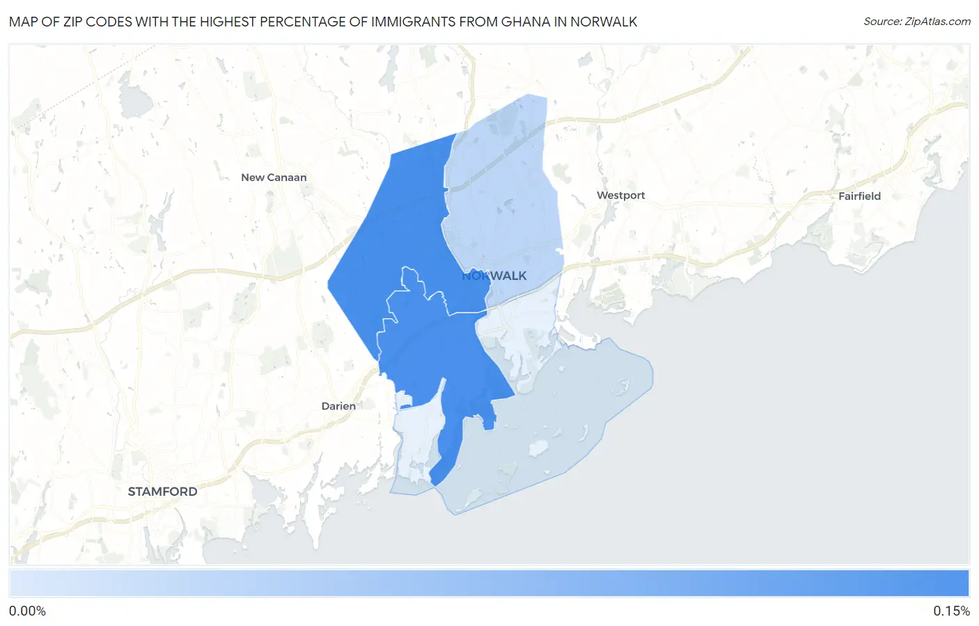 Zip Codes with the Highest Percentage of Immigrants from Ghana in Norwalk Map