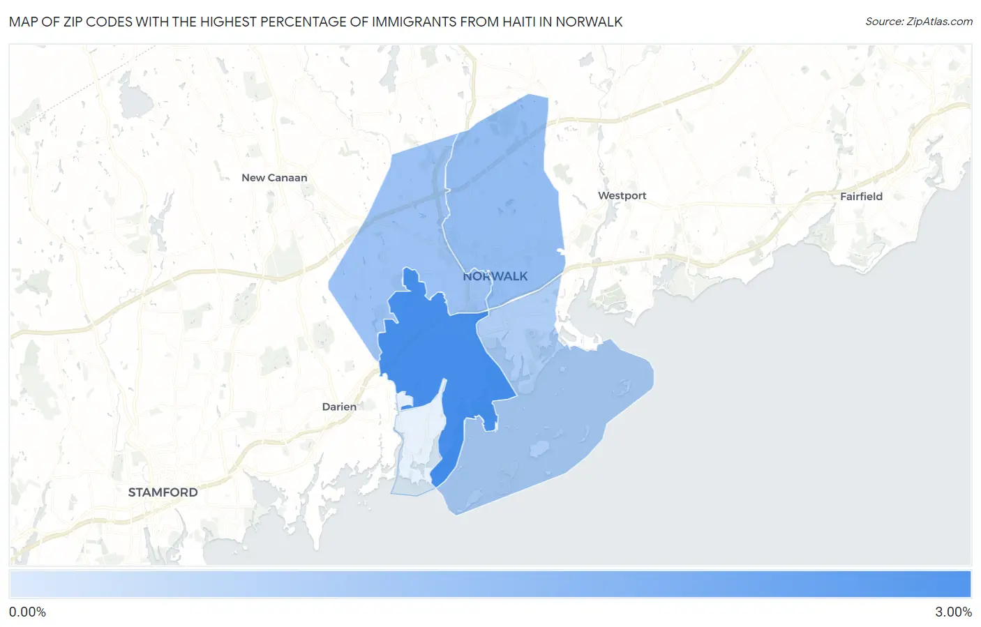 Zip Codes with the Highest Percentage of Immigrants from Haiti in Norwalk Map