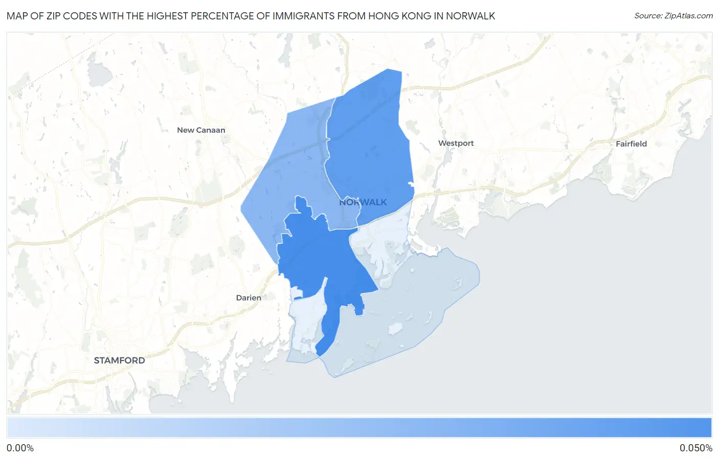Zip Codes with the Highest Percentage of Immigrants from Hong Kong in Norwalk Map