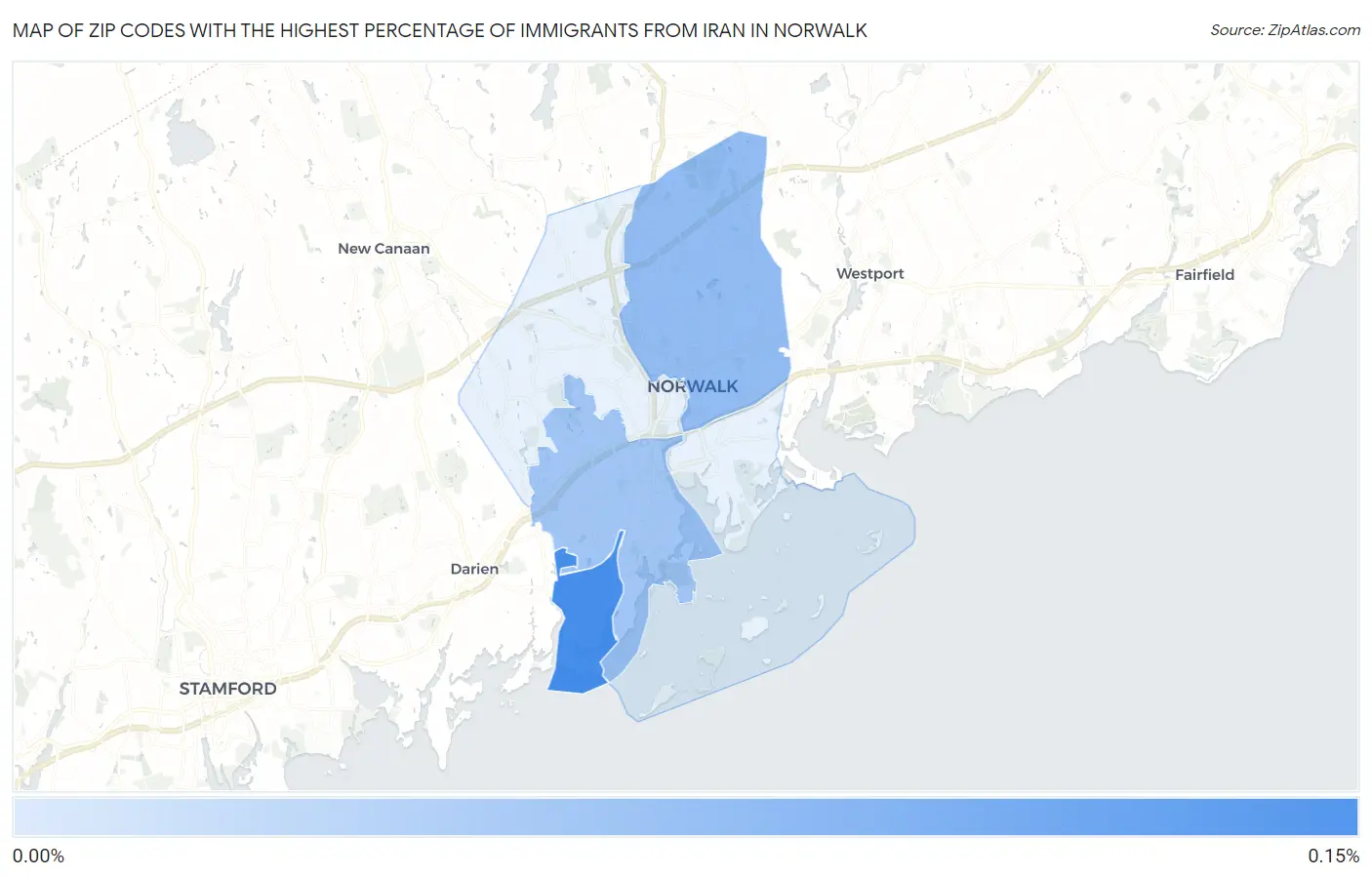 Zip Codes with the Highest Percentage of Immigrants from Iran in Norwalk Map