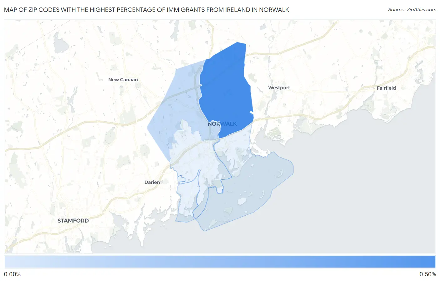 Zip Codes with the Highest Percentage of Immigrants from Ireland in Norwalk Map