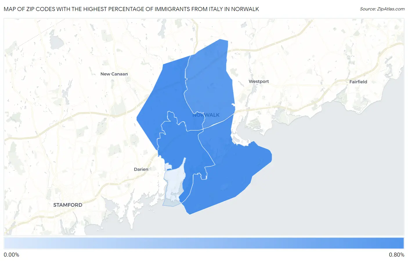 Zip Codes with the Highest Percentage of Immigrants from Italy in Norwalk Map
