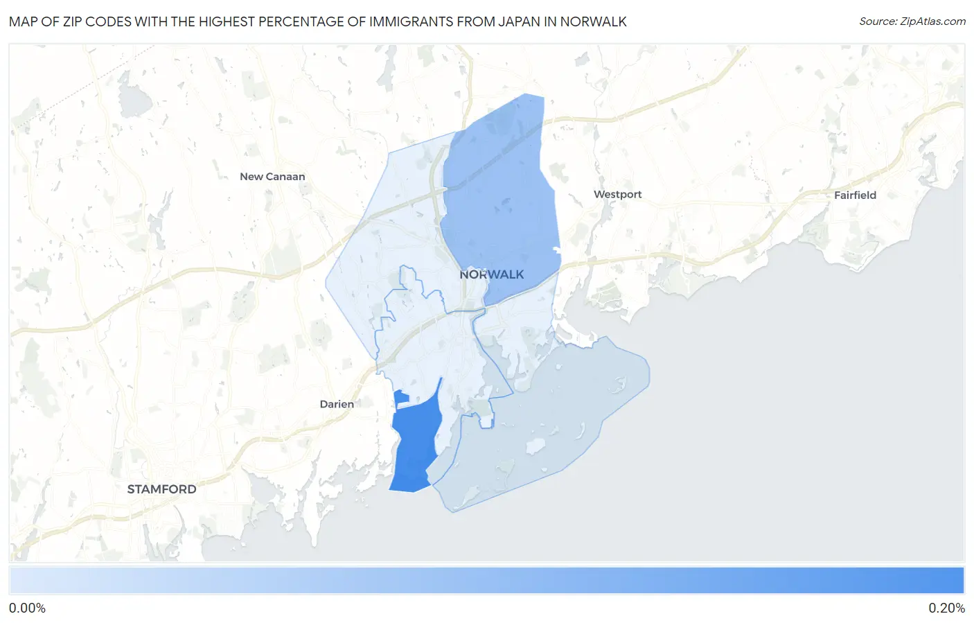 Zip Codes with the Highest Percentage of Immigrants from Japan in Norwalk Map