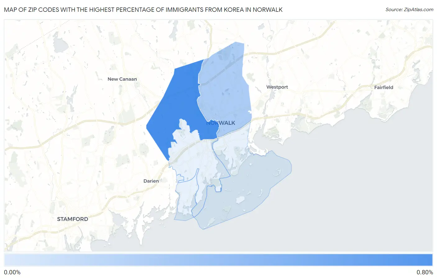 Zip Codes with the Highest Percentage of Immigrants from Korea in Norwalk Map