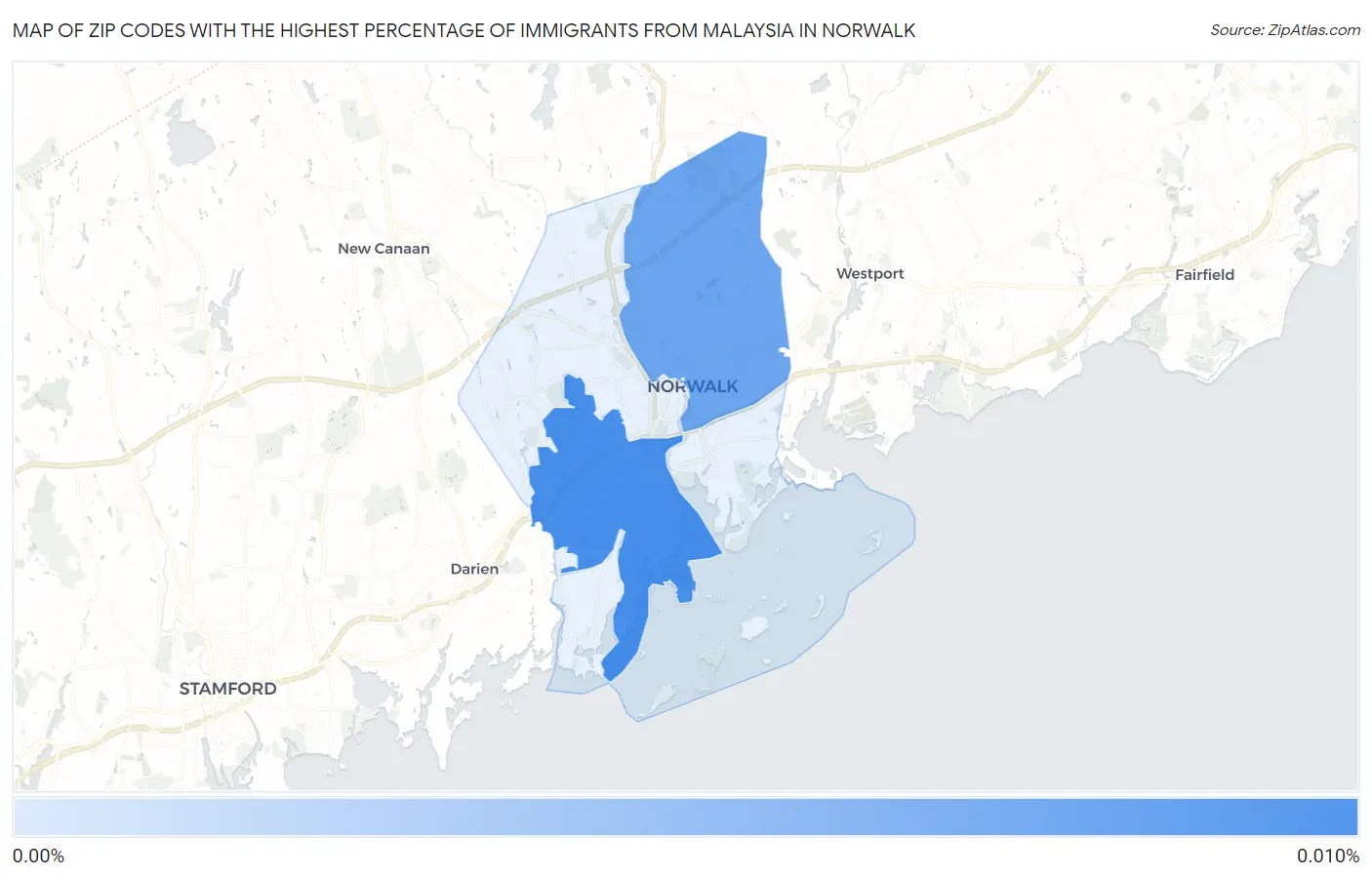 Zip Codes with the Highest Percentage of Immigrants from Malaysia in Norwalk Map