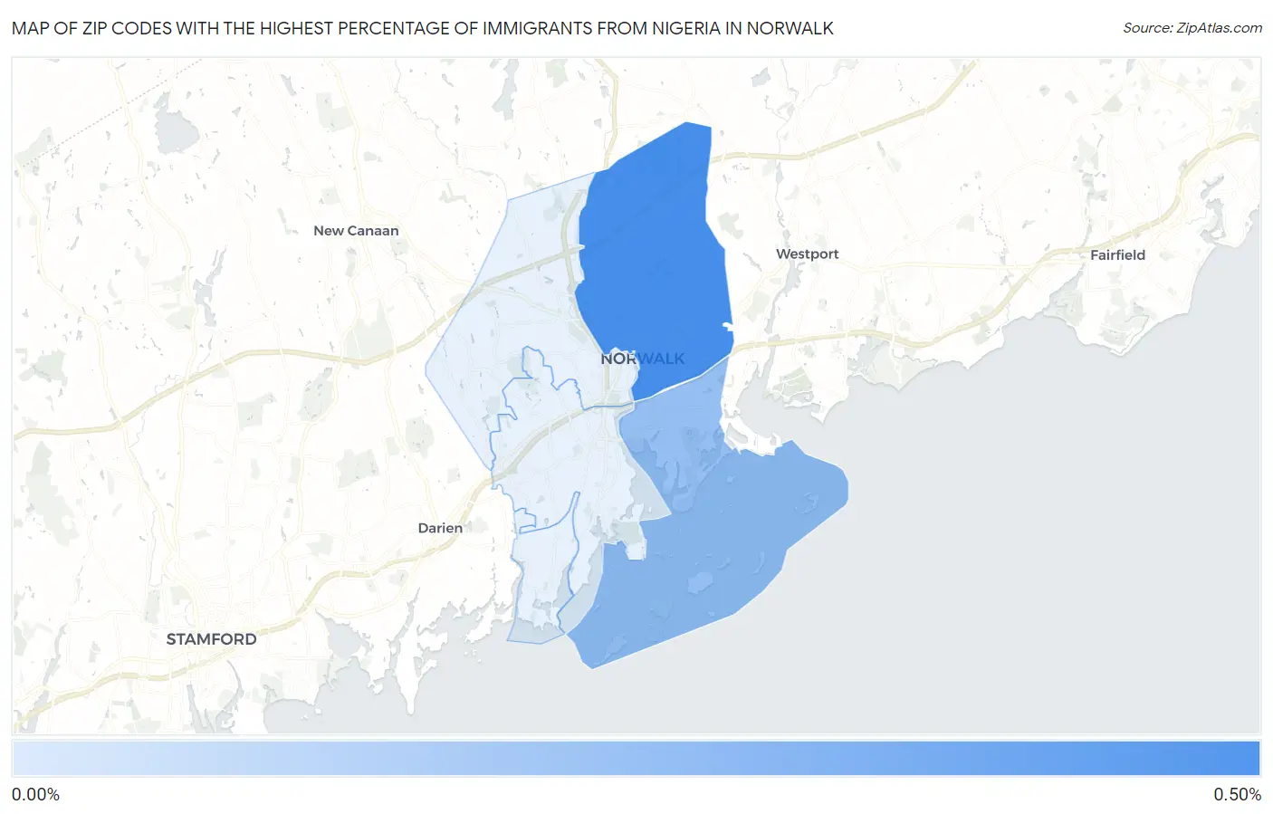 Zip Codes with the Highest Percentage of Immigrants from Nigeria in Norwalk Map