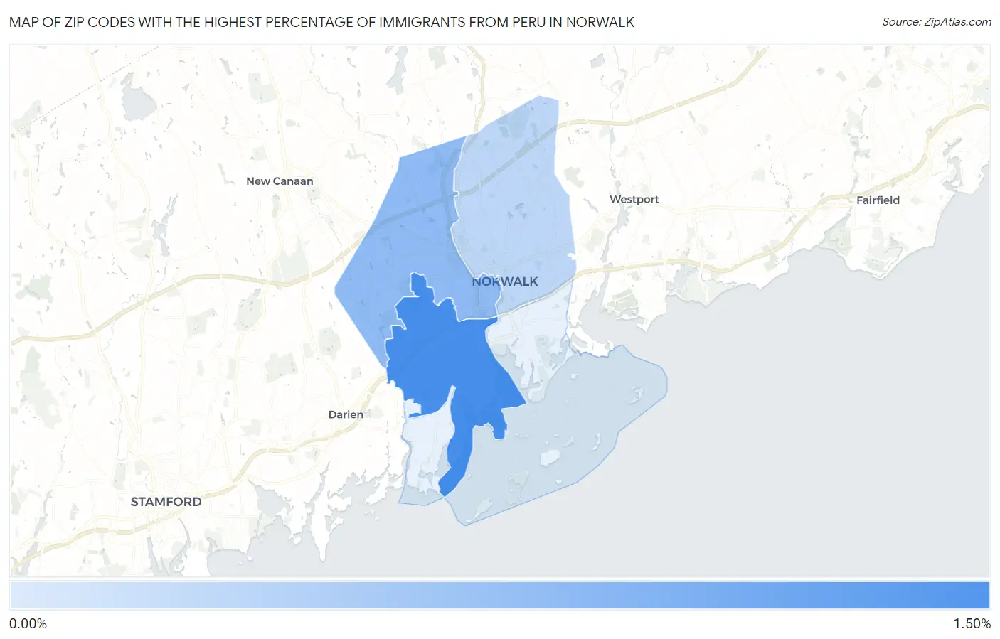 Zip Codes with the Highest Percentage of Immigrants from Peru in Norwalk Map
