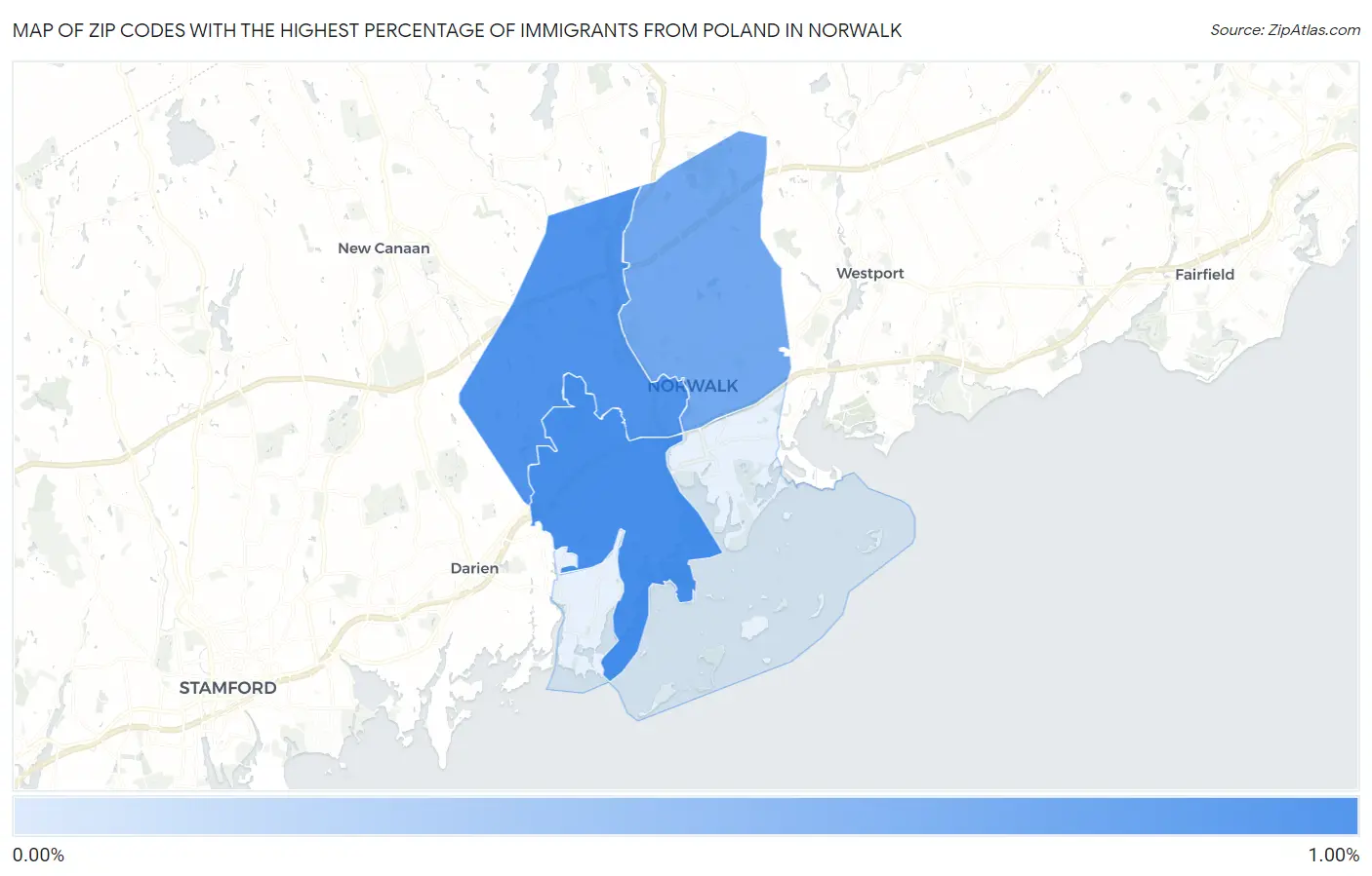 Zip Codes with the Highest Percentage of Immigrants from Poland in Norwalk Map