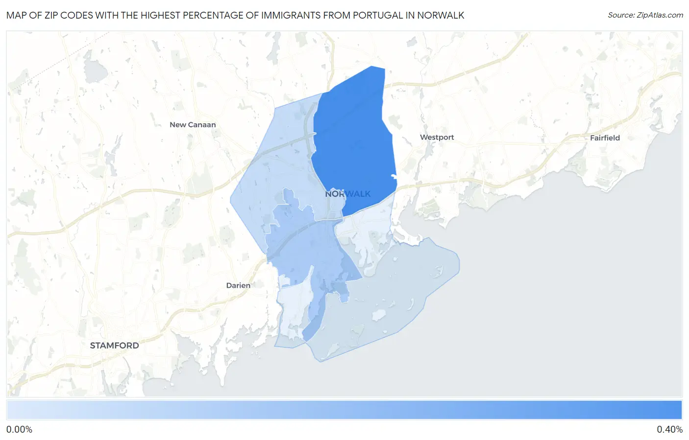 Zip Codes with the Highest Percentage of Immigrants from Portugal in Norwalk Map
