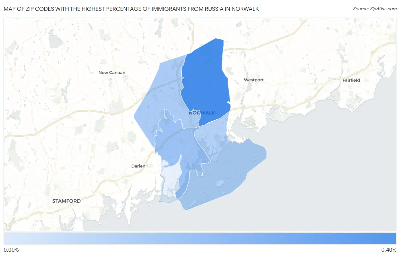 Zip Codes with the Highest Percentage of Immigrants from Russia in Norwalk Map