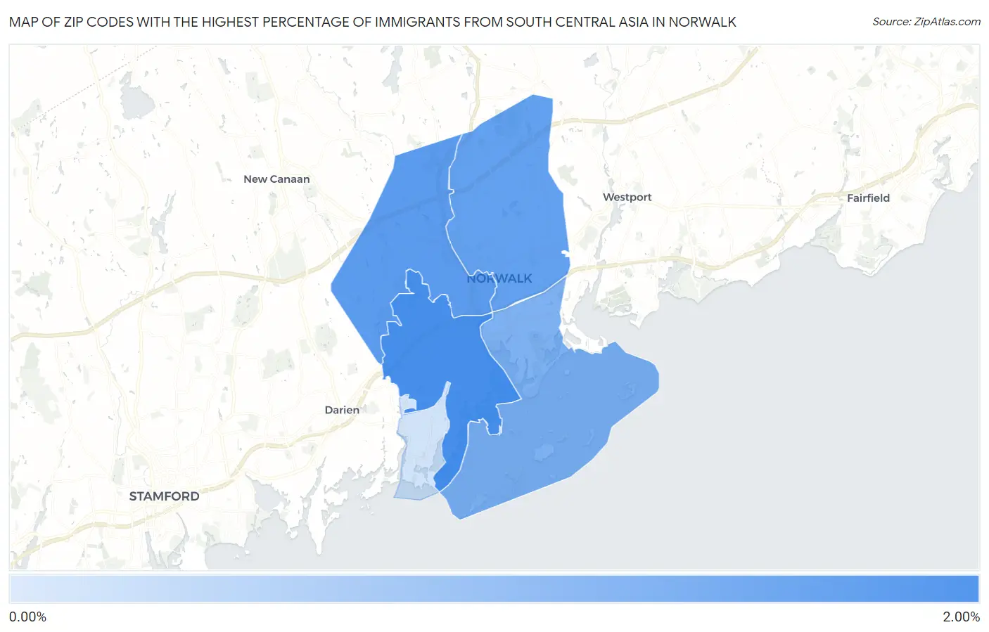 Zip Codes with the Highest Percentage of Immigrants from South Central Asia in Norwalk Map
