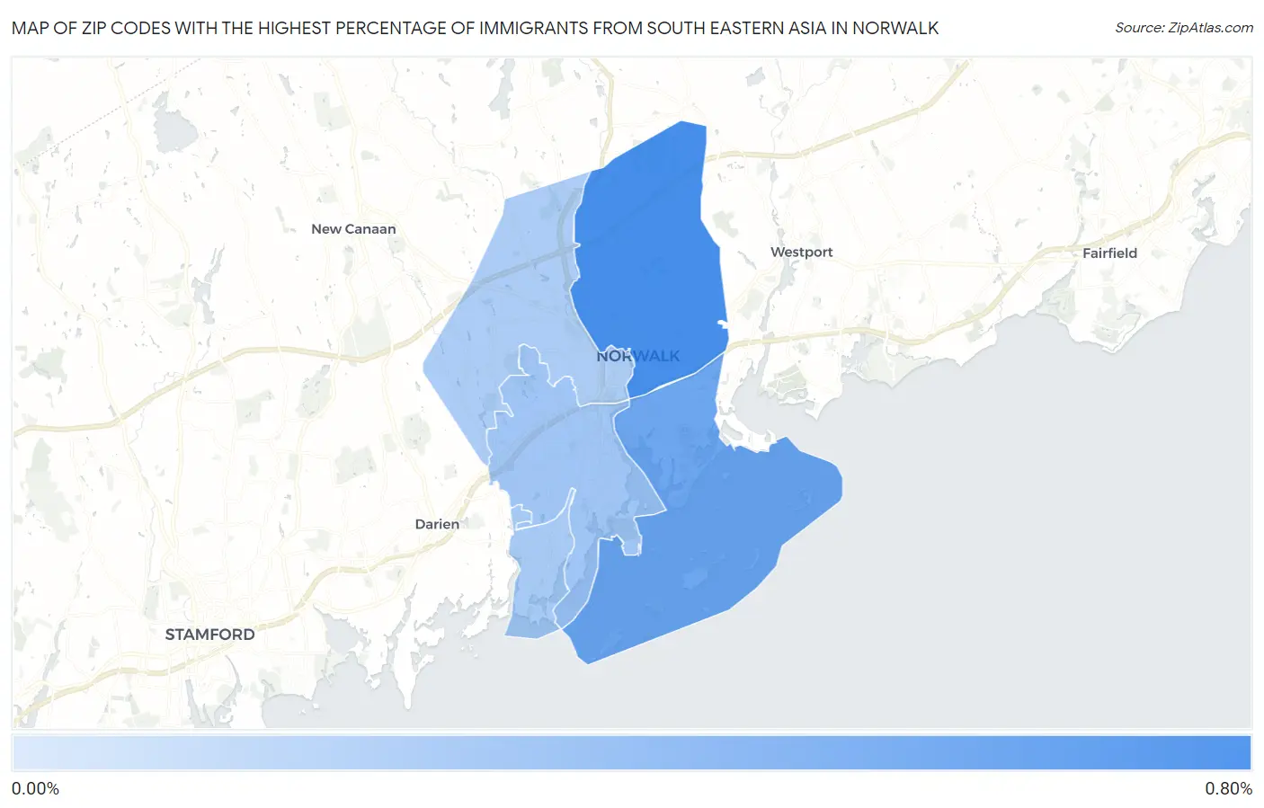 Zip Codes with the Highest Percentage of Immigrants from South Eastern Asia in Norwalk Map