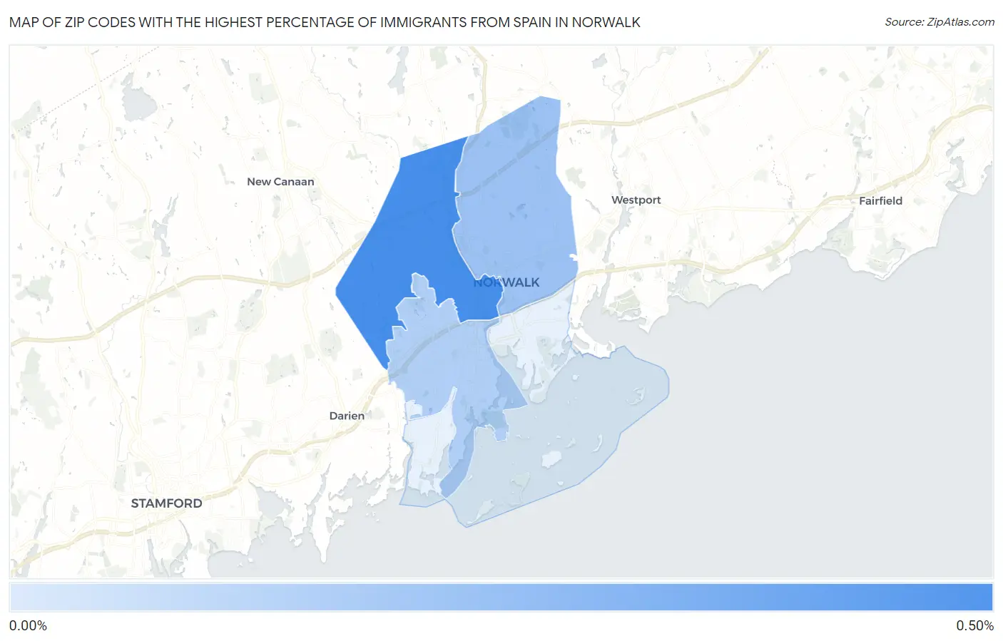Zip Codes with the Highest Percentage of Immigrants from Spain in Norwalk Map