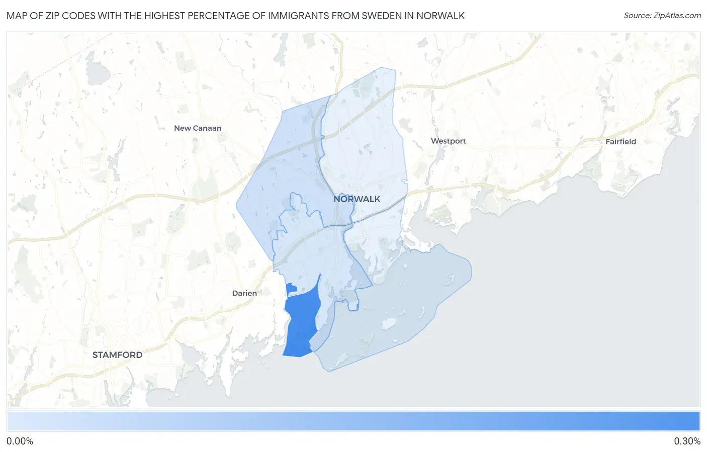 Zip Codes with the Highest Percentage of Immigrants from Sweden in Norwalk Map