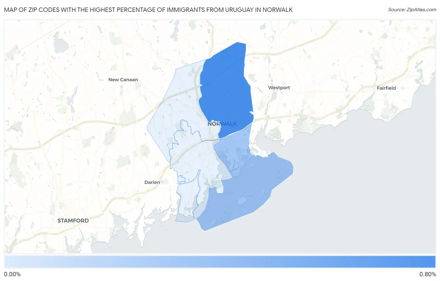 Zip Codes with the Highest Percentage of Immigrants from Uruguay in Norwalk Map