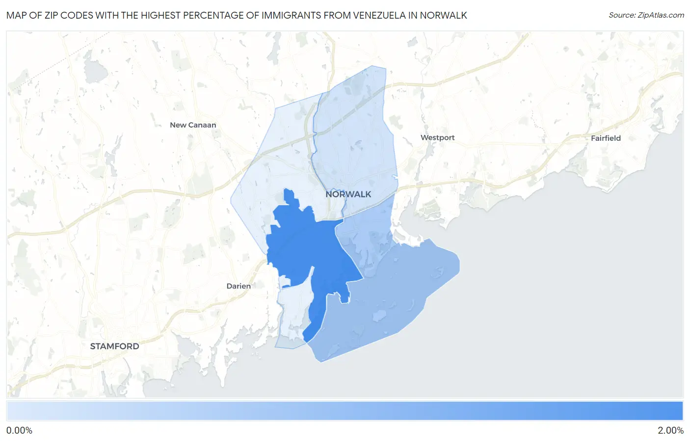 Zip Codes with the Highest Percentage of Immigrants from Venezuela in Norwalk Map