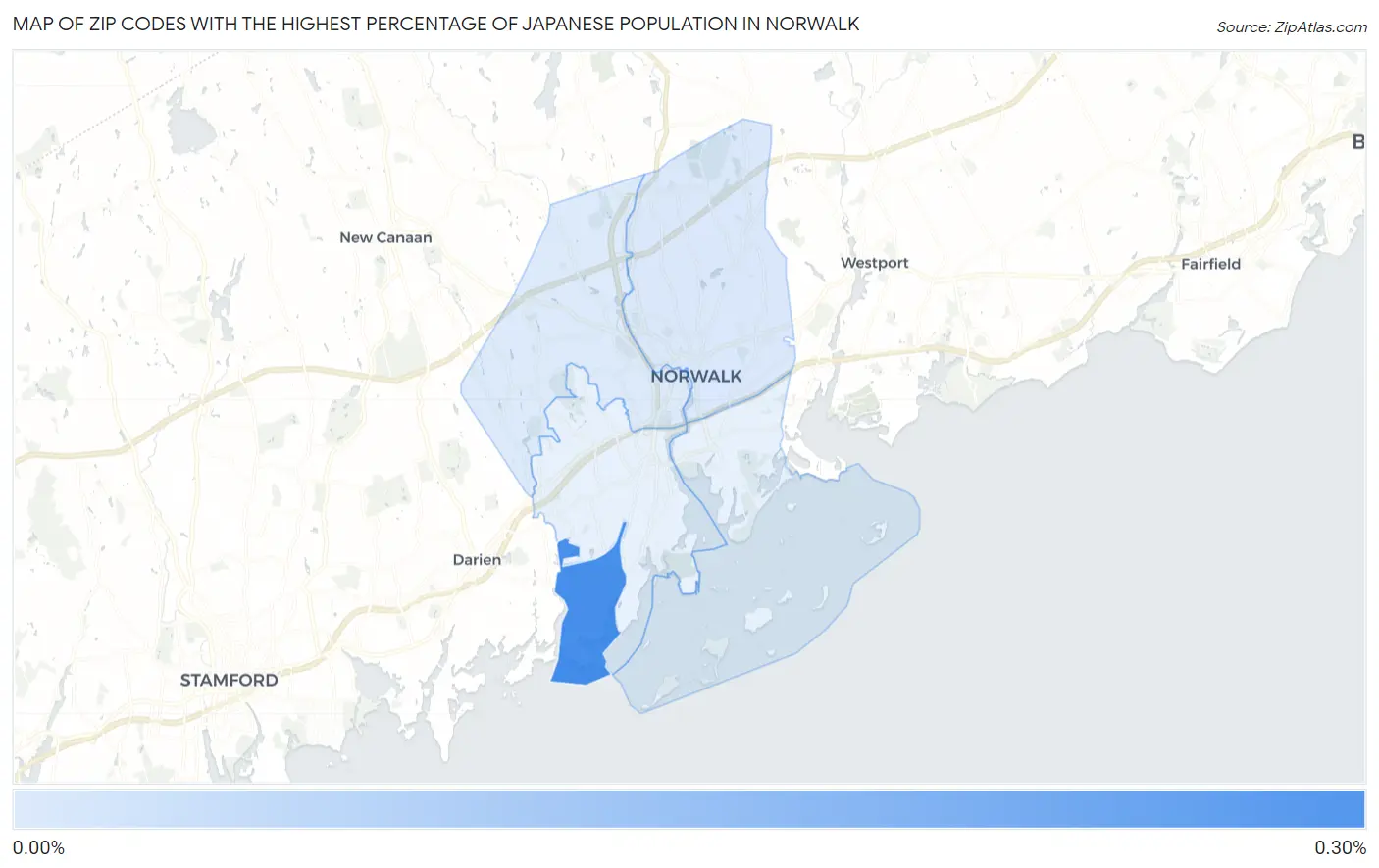 Zip Codes with the Highest Percentage of Japanese Population in Norwalk Map
