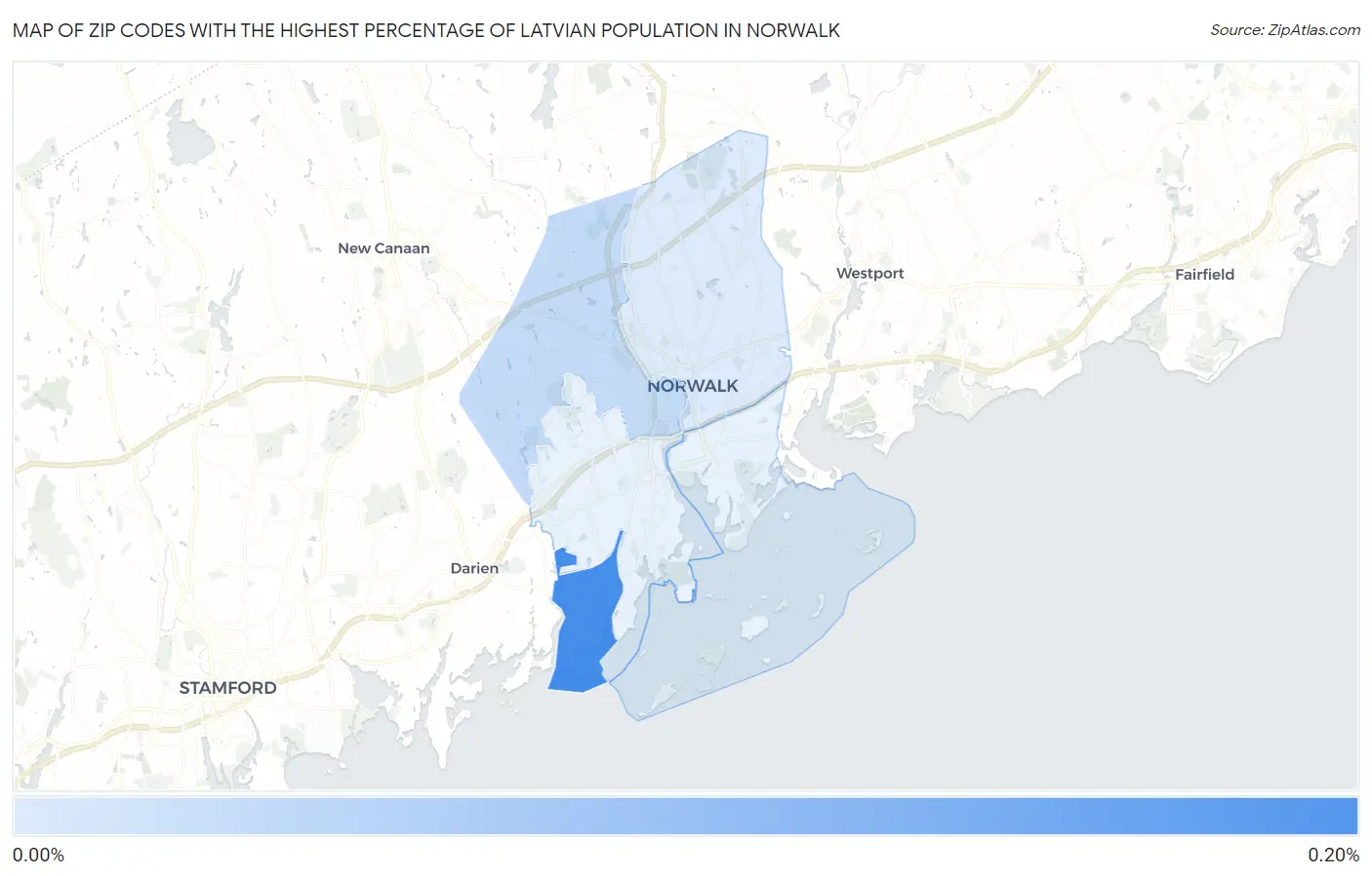 Zip Codes with the Highest Percentage of Latvian Population in Norwalk Map