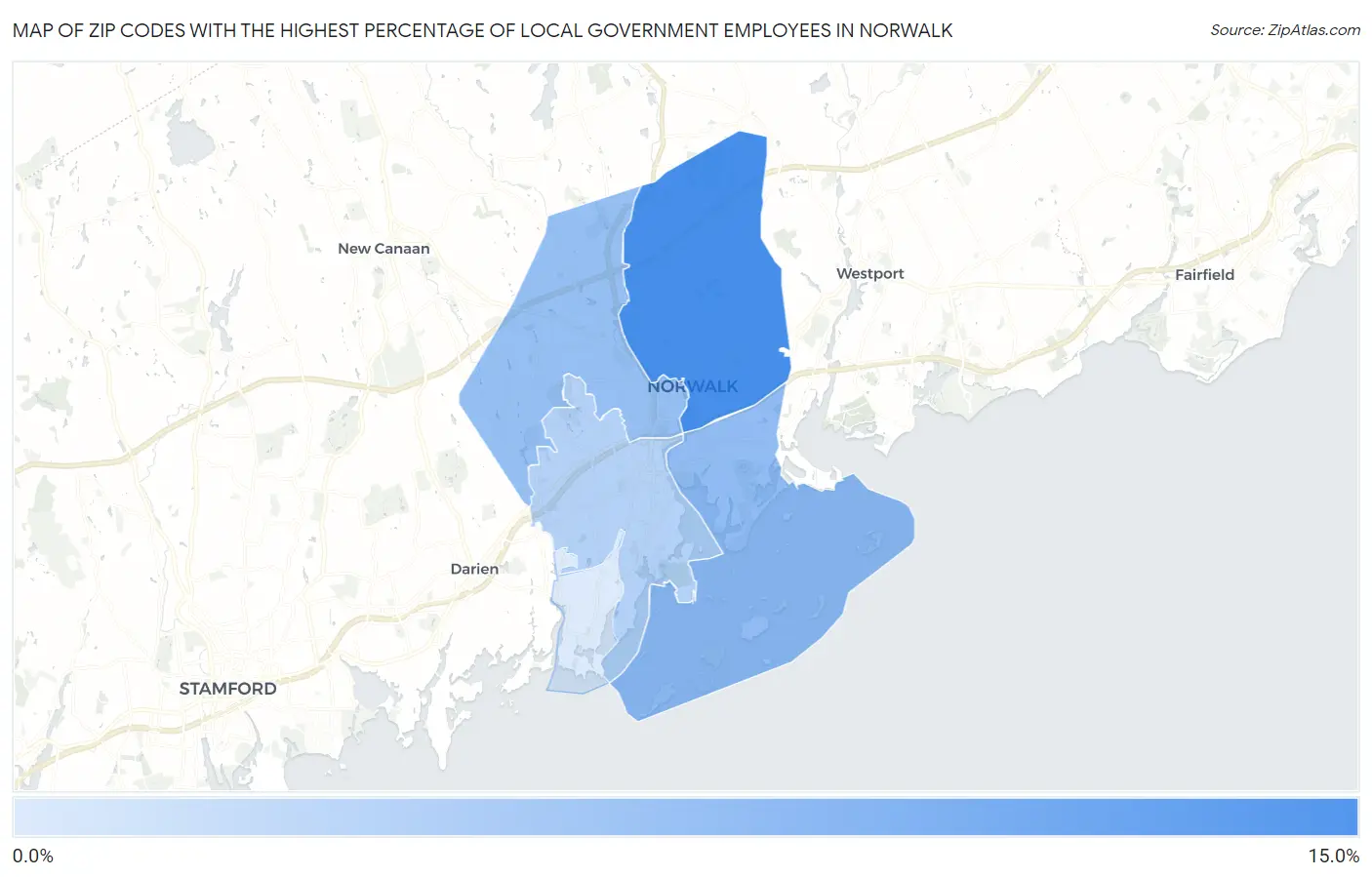 Zip Codes with the Highest Percentage of Local Government Employees in Norwalk Map