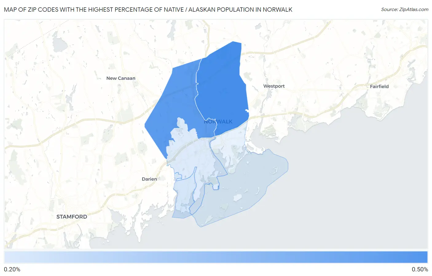 Zip Codes with the Highest Percentage of Native / Alaskan Population in Norwalk Map